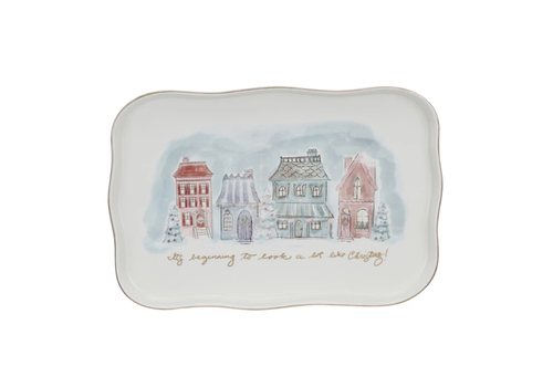  Creative Co-Op Stoneware Platter with Village Christmas Scene 