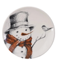 Creative Co-Op Round Stoneware Plate with Snowman & Bird