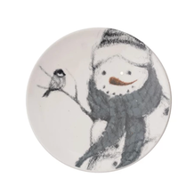 Round Stoneware Plate with Snowman & Bird