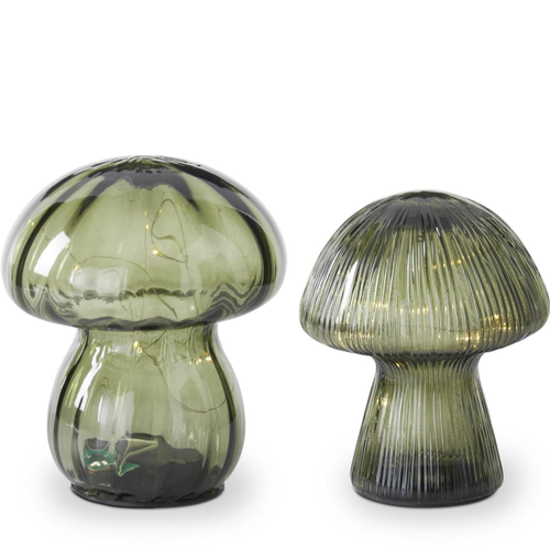  K & K Interiors Inc Green Glass LED Mushroom with Timer 