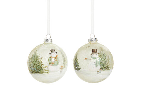  Woodland Snowman Glass Ball Orn 