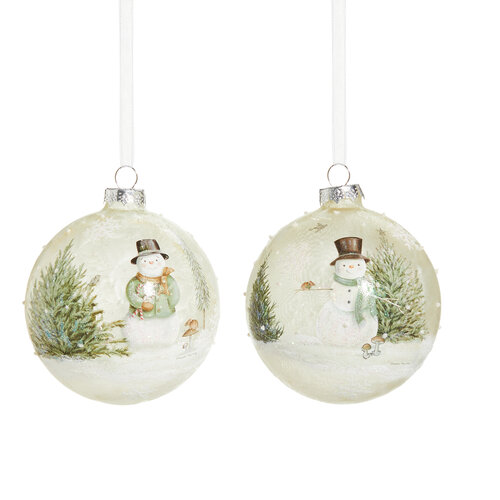 Woodland Snowman Glass Ball Orn 