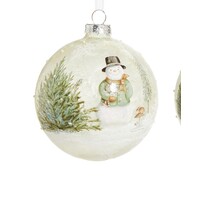 Woodland Snowman Glass Ball Orn