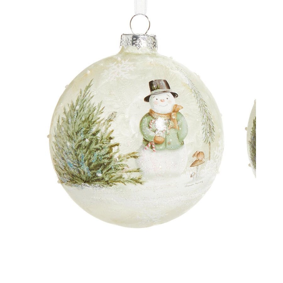 Woodland Snowman Glass Ball Orn