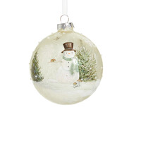 Woodland Snowman Glass Ball Orn