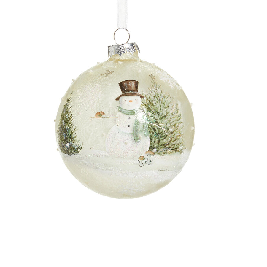 Woodland Snowman Glass Ball Orn