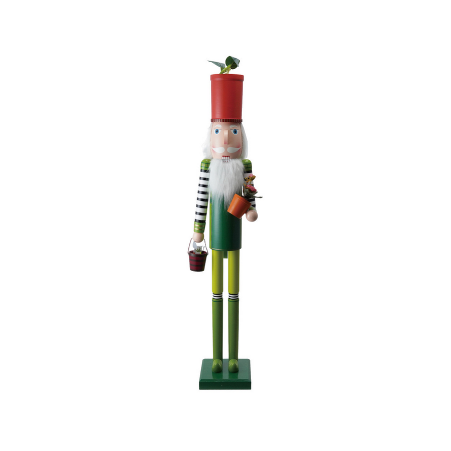 48" Wood Nutcracker with Flower Pots & Gardening Tools