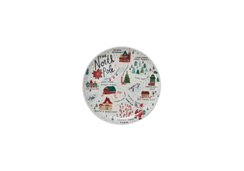 Creative Co-Op 11" Round Stoneware Plate with North Pole Scene 