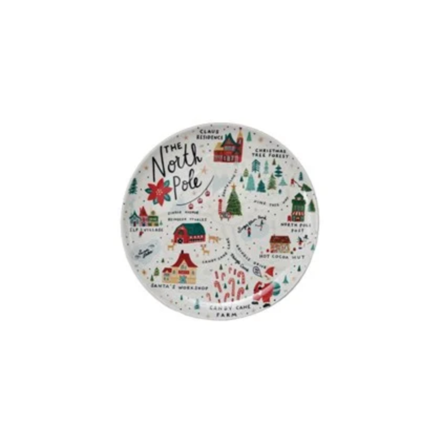 11" Round Stoneware Plate w/ North Pole Scene