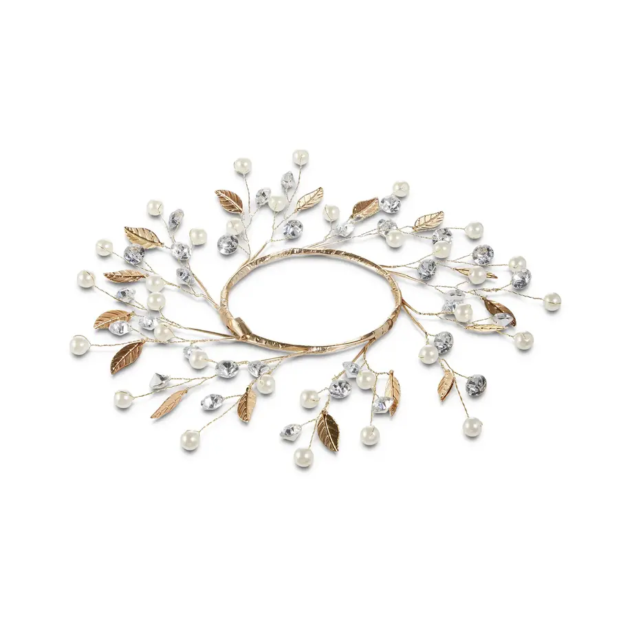 3.5" Pearl & Gold Leaf Candle Ring