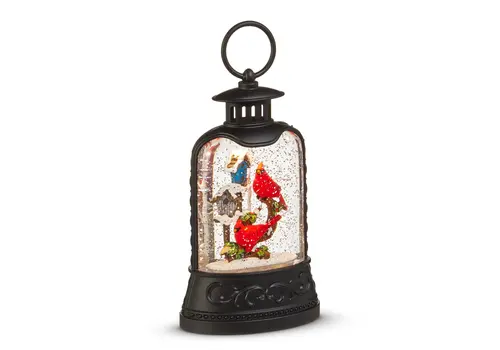  8" Cardinal & Birdhouse Lighted Water Lantern 