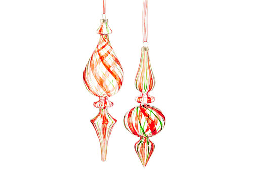  Glass Tricolor Spiral Finial Orn 