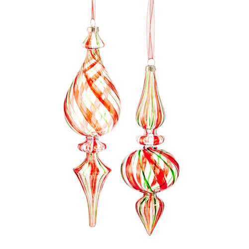  Glass Tricolor Spiral Finial Orn 