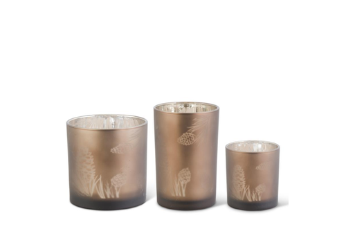  K & K Interiors Inc Frosted Brown Glass Container with Pinecone Pattern 