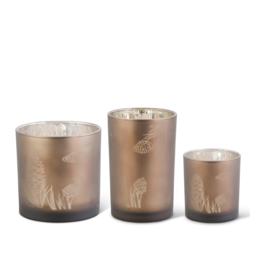  K & K Interiors Inc Frosted Brown Glass Container with Pinecone Pattern 