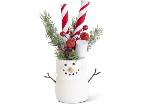  K & K Interiors Inc 8.75" Marshmallow Snowman with Peppermint Stick 