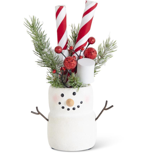  K & K Interiors Inc 8.75" Marshmallow Snowman with Peppermint Stick 
