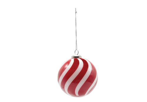  Creative Co-Op Hand-Blown Glass Ball Ornament with Stripes Red and White 