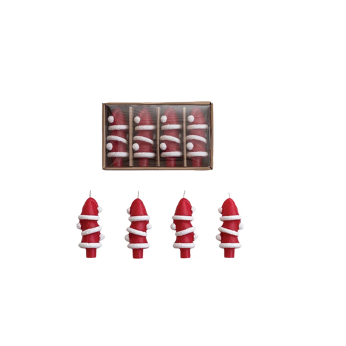  Creative Co-Op Santa Hat Shaped Shaped Bottle Taper Candles in Box  Set of 4 