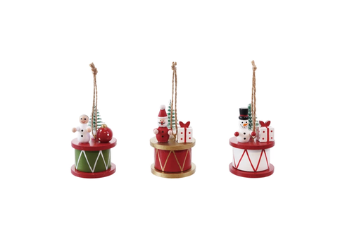  Creative Co-Op Wood Drum Ornament 