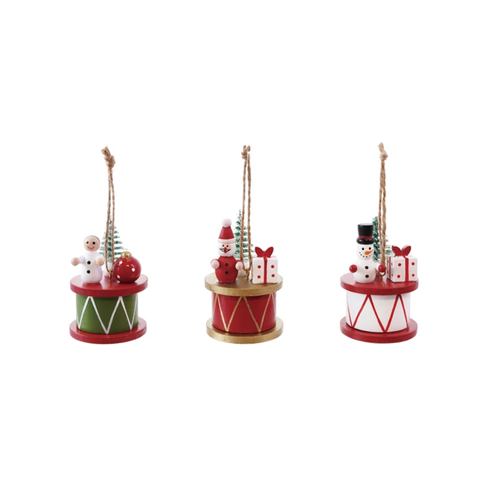  Creative Co-Op Wood Drum Ornament 