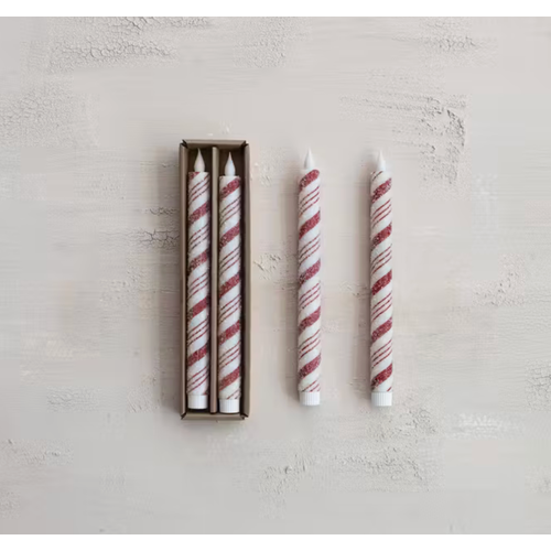  Creative Co-Op Red / White LED Taper Candles with Timer Boxed Set of 2 