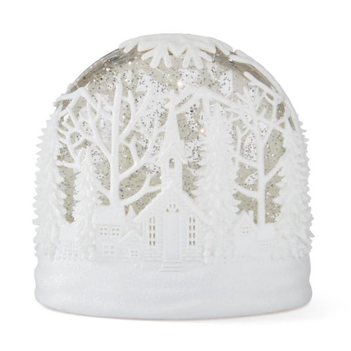  K & K Interiors Inc 6.5" White Cutout LED Water Spinning Snow Globe with Timer 
