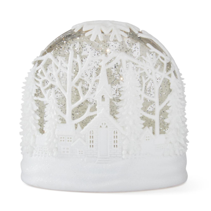 6.5" White Cutout LED Water Spinning Snow Globe with Timer