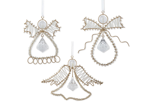  K & K Interiors Inc Seed Bead Wire Angel Ornament with Rhinestone 