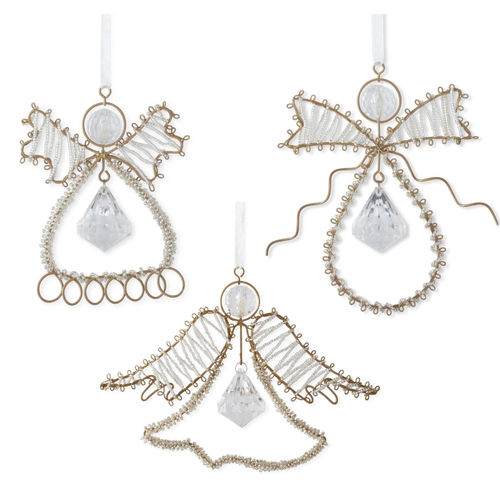 K & K Interiors Inc Seed Bead Wire Angel Ornament with Rhinestone 