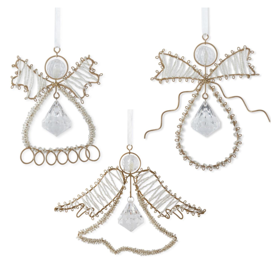 Seed Bead Wire Angel Ornament with Rhinestone
