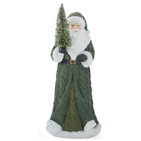 Santa with Green Coat & Bottle Brush Tree