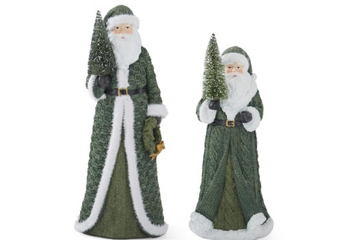  K & K Interiors Inc Santa with Green Coat & Bottle Brush Tree 