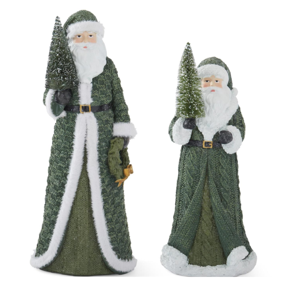 Santa with Green Coat & Bottle Brush Tree