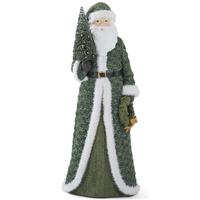 Santa with Green Coat & Bottle Brush Tree