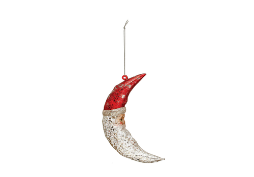  Creative Co-Op Red/Silver Mercury Glass Santa Moon Ornament 