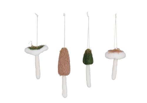  Creative Co-Op Wool Mushroom Ornaments Boxed Set of 4 
