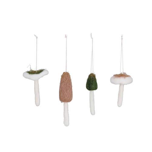  Creative Co-Op Wool Mushroom Ornaments Boxed Set of 4 