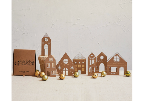  Creative Co-Op Cardboard Gingerbread House Village Boxed Set of 7 
