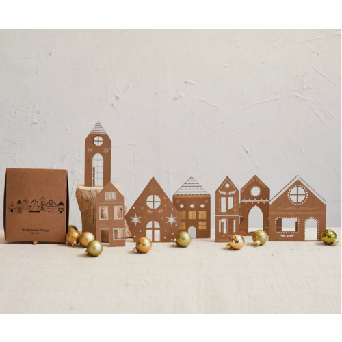  Creative Co-Op Cardboard Gingerbread House Village Boxed Set of 7 