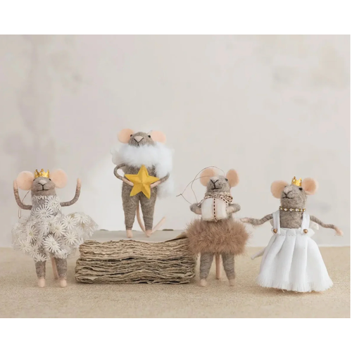  Creative Co-Op Wool Felt Mouse Ornament Party Clothes 