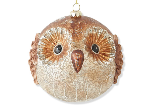  K & K Interiors Inc 5" Round Antique Mercury Glass Owl Ornament 
