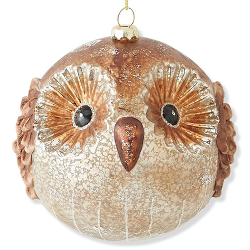  K & K Interiors Inc 5" Round Antique Mercury Glass Owl Ornament 