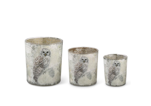  K & K Interiors Inc Glass Snowy Owl Container 