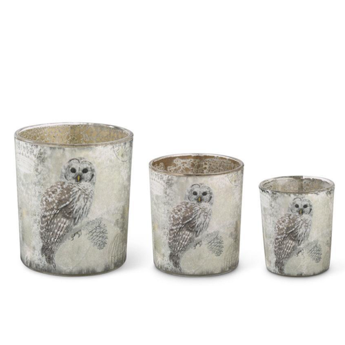  K & K Interiors Inc Glass Snowy Owl Container 