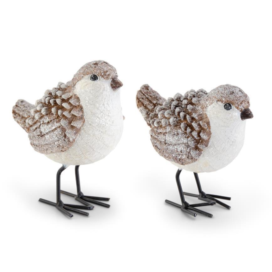 Brown & White Glittered Pinecone Bird