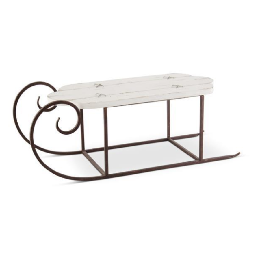 Whitewashed Wood Sled with Rust Colored Runners