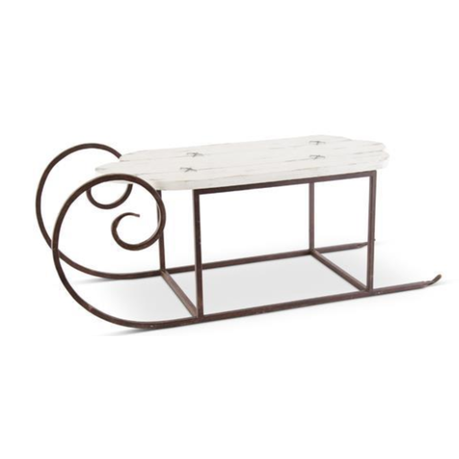 Whitewashed Wood Sled with Rust Colored Runners