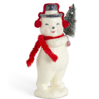 7.75" Glittered Snowman with Red Ear Muffs