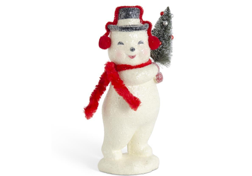  K & K Interiors Inc 7.75" Glittered Snowman with Red Ear Muffs 